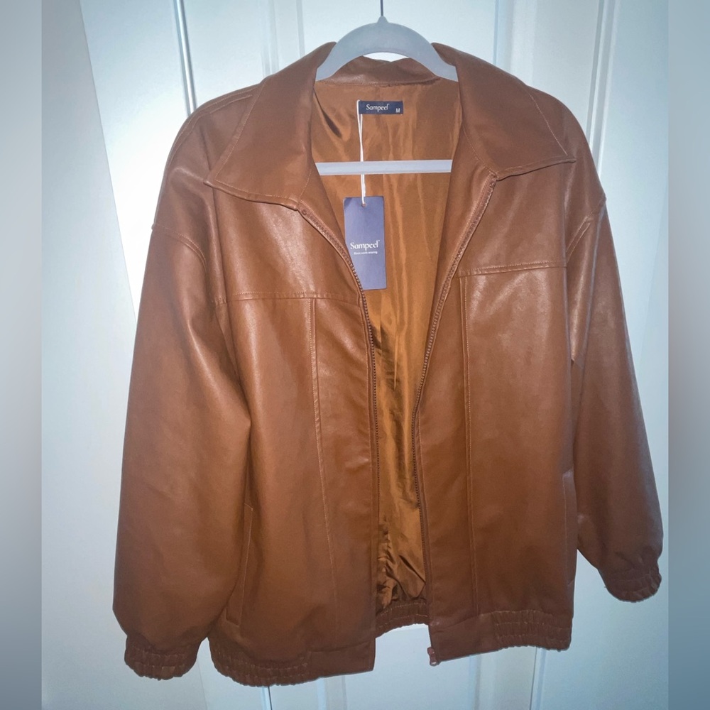 Brown Faux Leather Jacket Classic Style